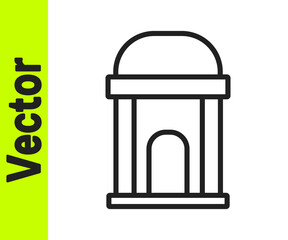 Black line Old crypt icon isolated on white background. Cemetery symbol. Ossuary or crypt for burial of deceased. Vector