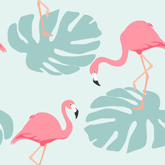 Tropical seamless flamingo pattern.