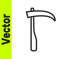 Black line Scythe icon isolated on white background. Happy Halloween party. Vector