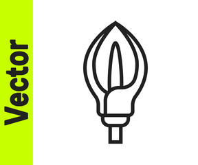 Black line Lily flower icon isolated on white background. Vector