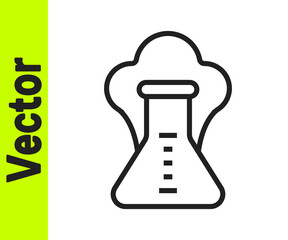 Black line Chemical experiment, explosion in the flask icon isolated on white background. Chemical explosion in a test tube. Vector