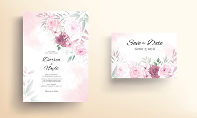 Hand drawn delicate floral wedding invitation card