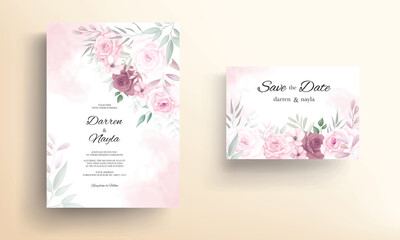 Obraz premium Hand drawn delicate floral wedding invitation card