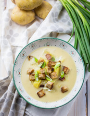 Potato soup with croutons