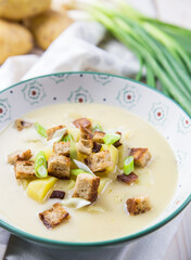 Potato soup with croutons