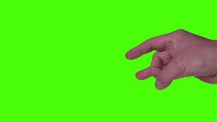 A green screen close up view of a male caucasian hand doing a flicking motion. Several options.	