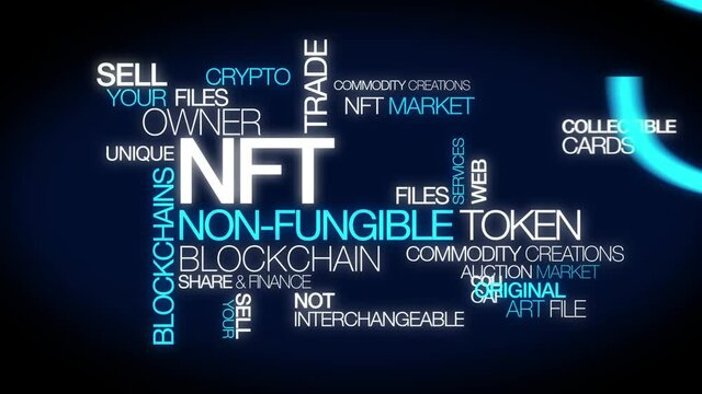 NFT Non-fungible token blockchain crypto money digital art audio video games market auction token unique files owner creation transaction Non fungible tokens animation 