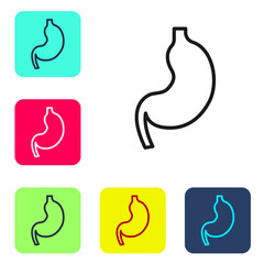 Black line Human stomach icon isolated on white background. Set icons in color square buttons. Vector