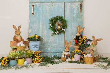 Easter mini session backgound.	White and blue.