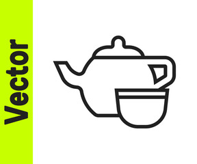 Black line Traditional Chinese tea ceremony icon isolated on white background. Teapot with cup. Vector