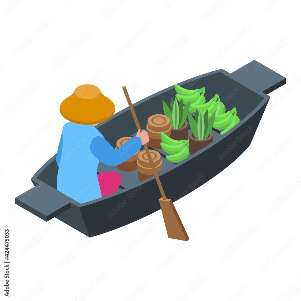 Poster banana floating market icon. isometric of banana floating market vector icon for web design isolated