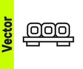 Black line Sushi on cutting board icon isolated on white background. Asian food sushi on wooden board. Vector