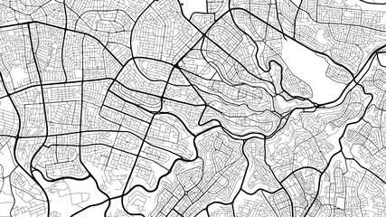 Black and white vector background map, Amman city area streets and water cartography illustration.