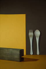 composition wooden spoon and fork background