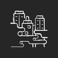 City life chalk white icon on black background. High atmosphere pollution level area. Dealing with huge amount of rubbish. Isolated vector chalkboard illustration