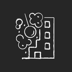 Construction sites chalk white icon on black background. Construction and demolition operations contribute to windblown dust problems. Isolated vector chalkboard illustration