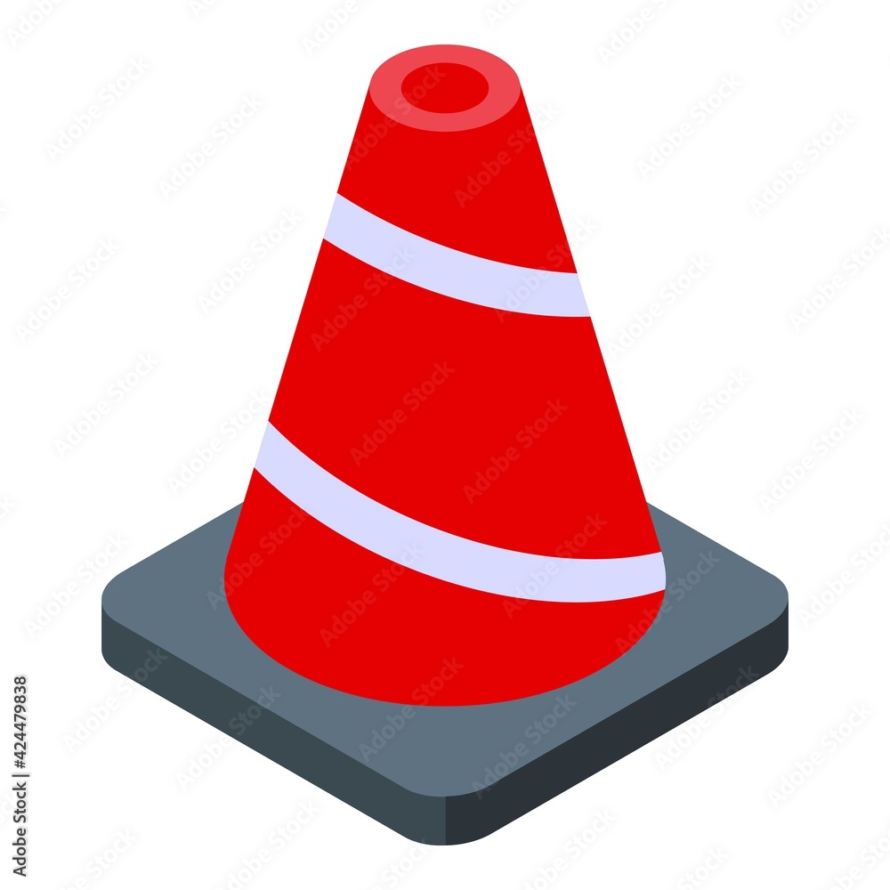 Poster red road cone icon. isometric of red road cone vector icon for web design isolated on white backgrou