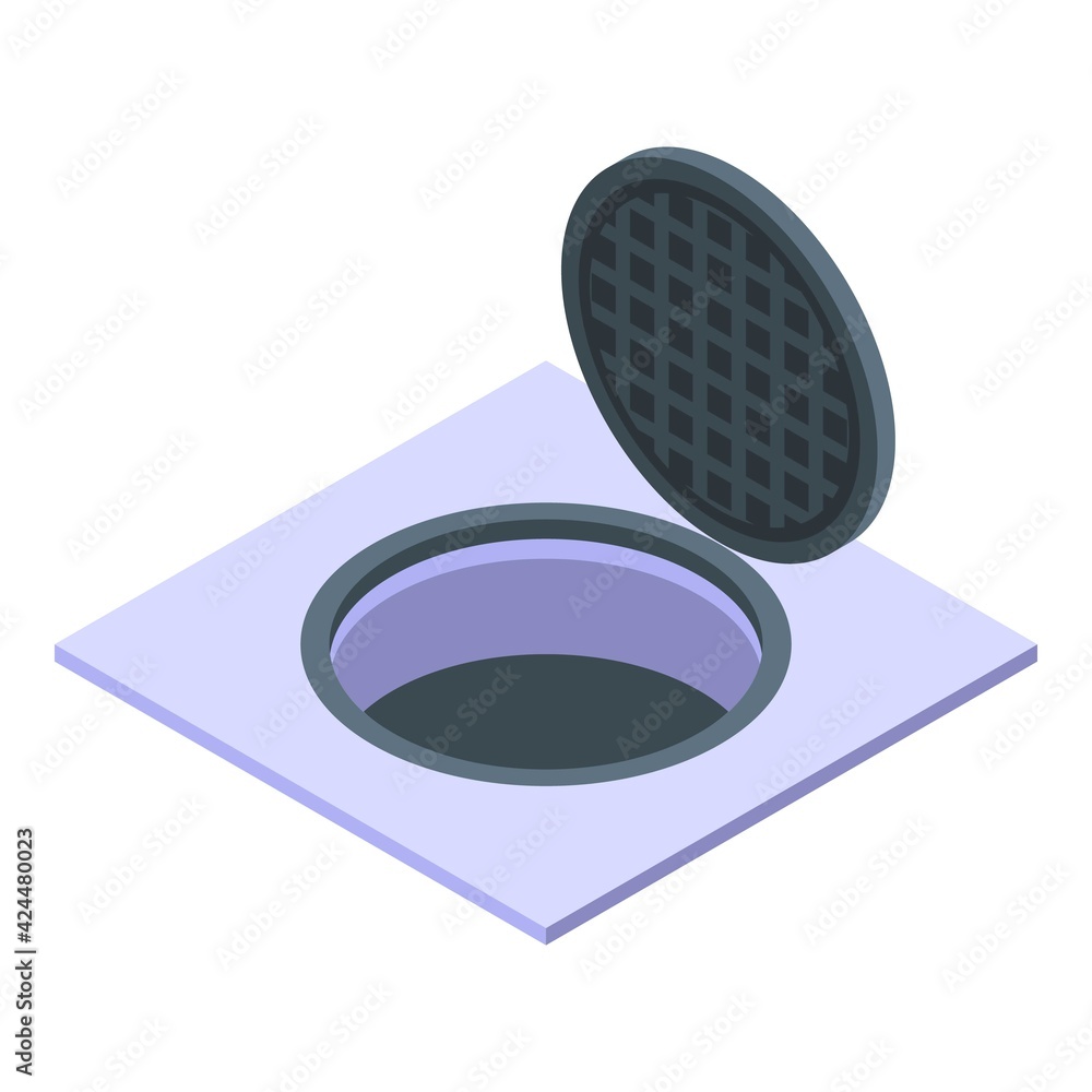 Poster open manhole icon. isometric of open manhole vector icon for web design isolated on white background