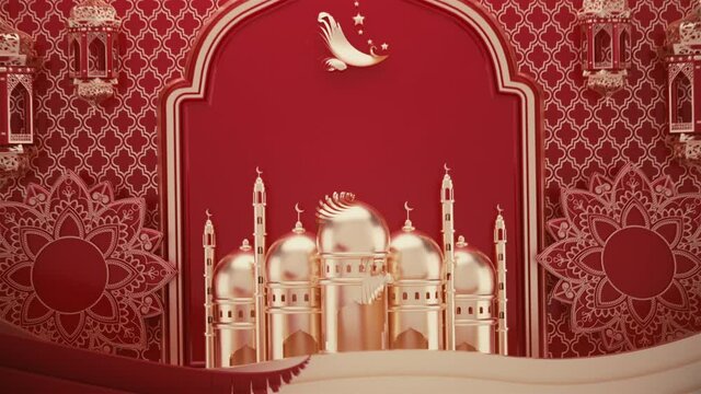 3d Animation suitable for Ramadan Islamic motion background, Animation Mosque model and Moon