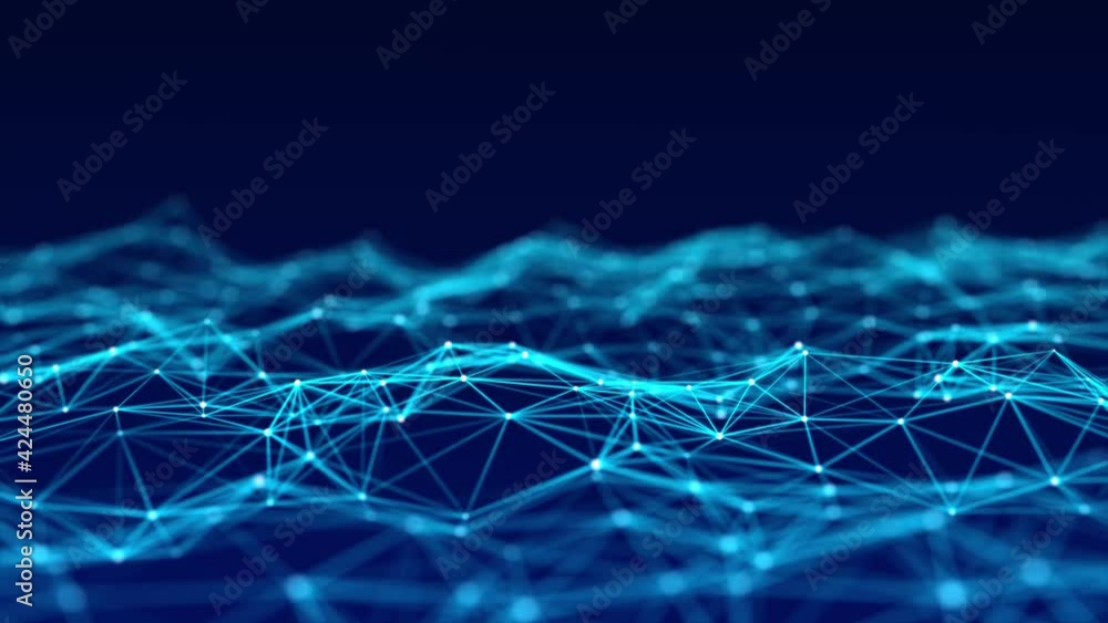 Poster digital dynamic cyber wave. abstract futuristic blue background with dots and lines. big data visual