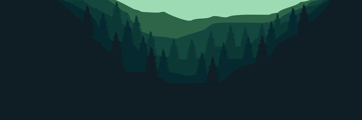 mountain forest flat design vector for web banner, blog banner, ads banner template, background design, poster background template, tourism promo design and wallpaper