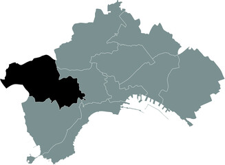 Black location map of the Neapolitan 9th municipality (Pianura, Soccavo) inside the Italian city of Naples, Italy