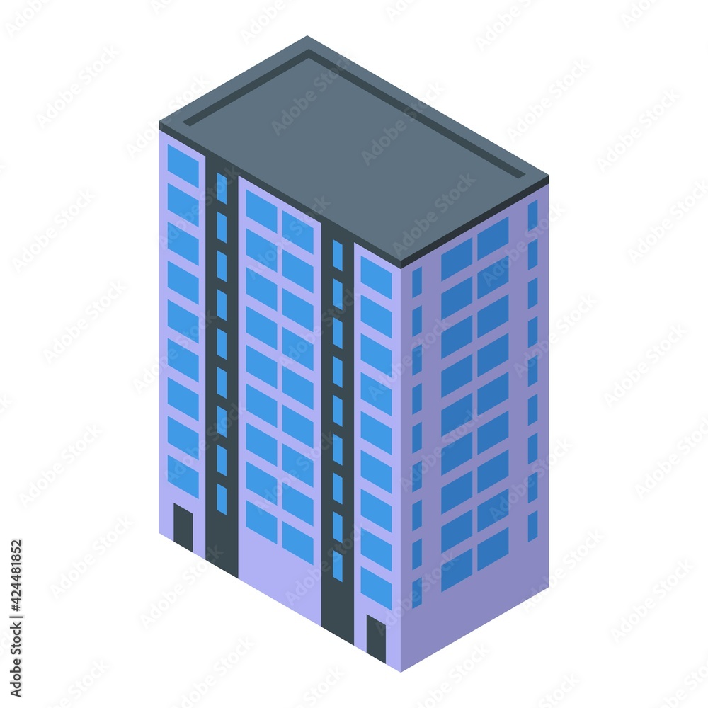 Poster building property investments icon. isometric of building property investments vector icon for web d