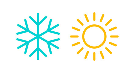 Cold and hot, snowflake and sun icons. Vector illustration isolated on white