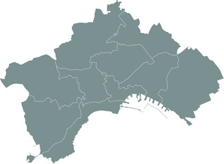 Simple gray vector map with white borders of municipalities of Naples, Italy
