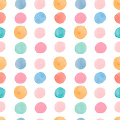Watercolor seamless pattern with abstract shapes in a gentle hue.Baby print on white isolated background with spots and blotches.  Mixed media art. Designs for fabric, wrapping paper, textiles.