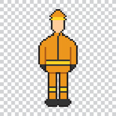 fire brigade character in orange pixel art png format
