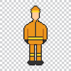 fire brigade character in orange pixel art png format