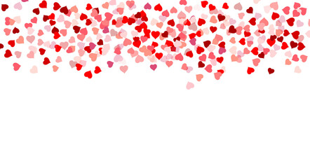 Beautiful confetti hearts falling on white background. Heart confetti. Vector illustration