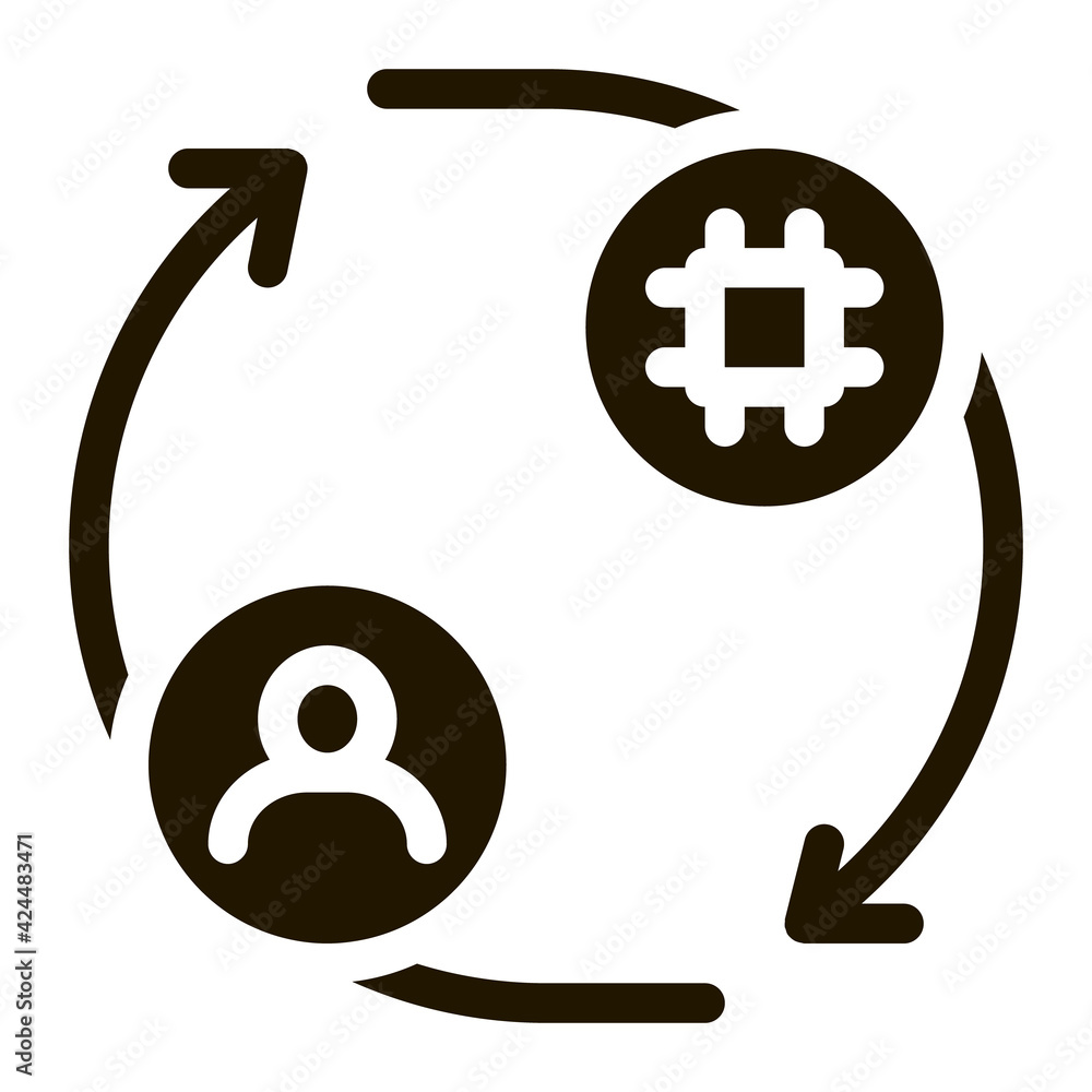 Poster human and computer car control glyph icon vector. human and computer car control sign. isolated symb