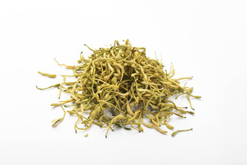 Chinese herbal medicine honeysuckle on white background
