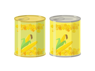 Canned corn grains - vector illustration in flat design isolated on white background