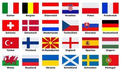 Flaggen europäischer Länder, die am Pokal teilnehmen	