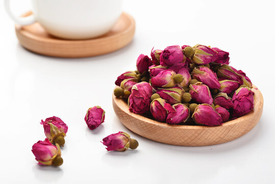 Air Dried Rose Buds On A White Background