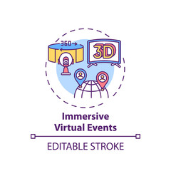 Immersive virtual events concept icon. Virtual sessions type idea thin line illustration. Interactive 3D, AR web-based experience. Vector isolated outline RGB color drawing. Editable stroke