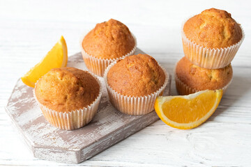 Homemade orange peel muffins, citrus flavored pastries