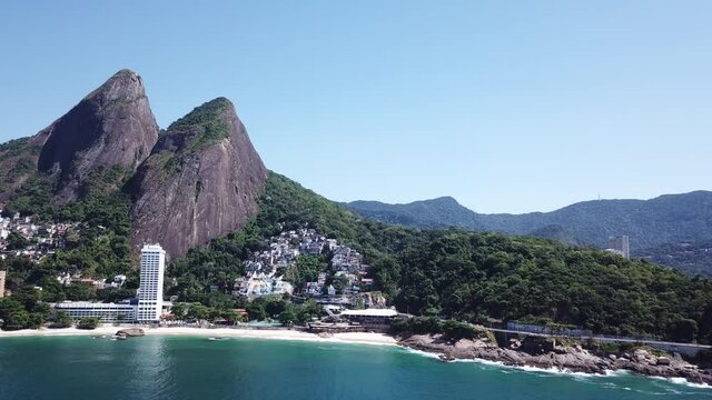 Rio de Janeiro Vidigal Favela Slum Aerial View. Beautiful day!