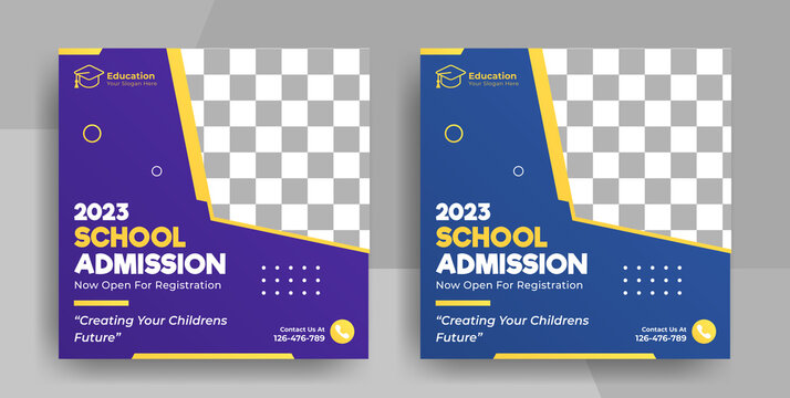 square school university educational social media post flyer and web banner template, back to school promotion cover layout