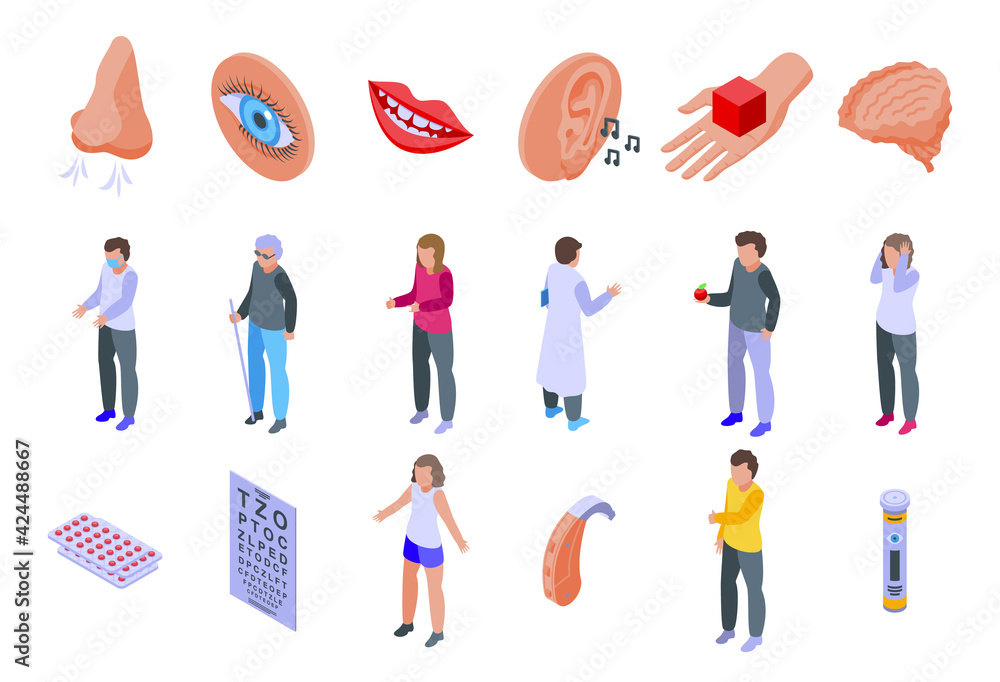 Poster senses icons set. isometric set of senses vector icons for web design isolated on white background