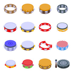 Tambourine icons set. Isometric set of tambourine vector icons for web design isolated on white background