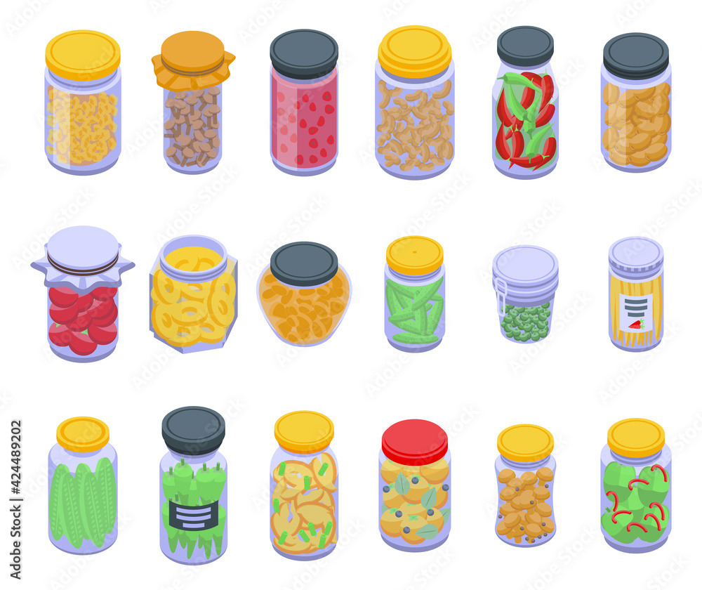 Aufkleber pickled products icons set. isometric set of pickled products vector icons for web design isolated o