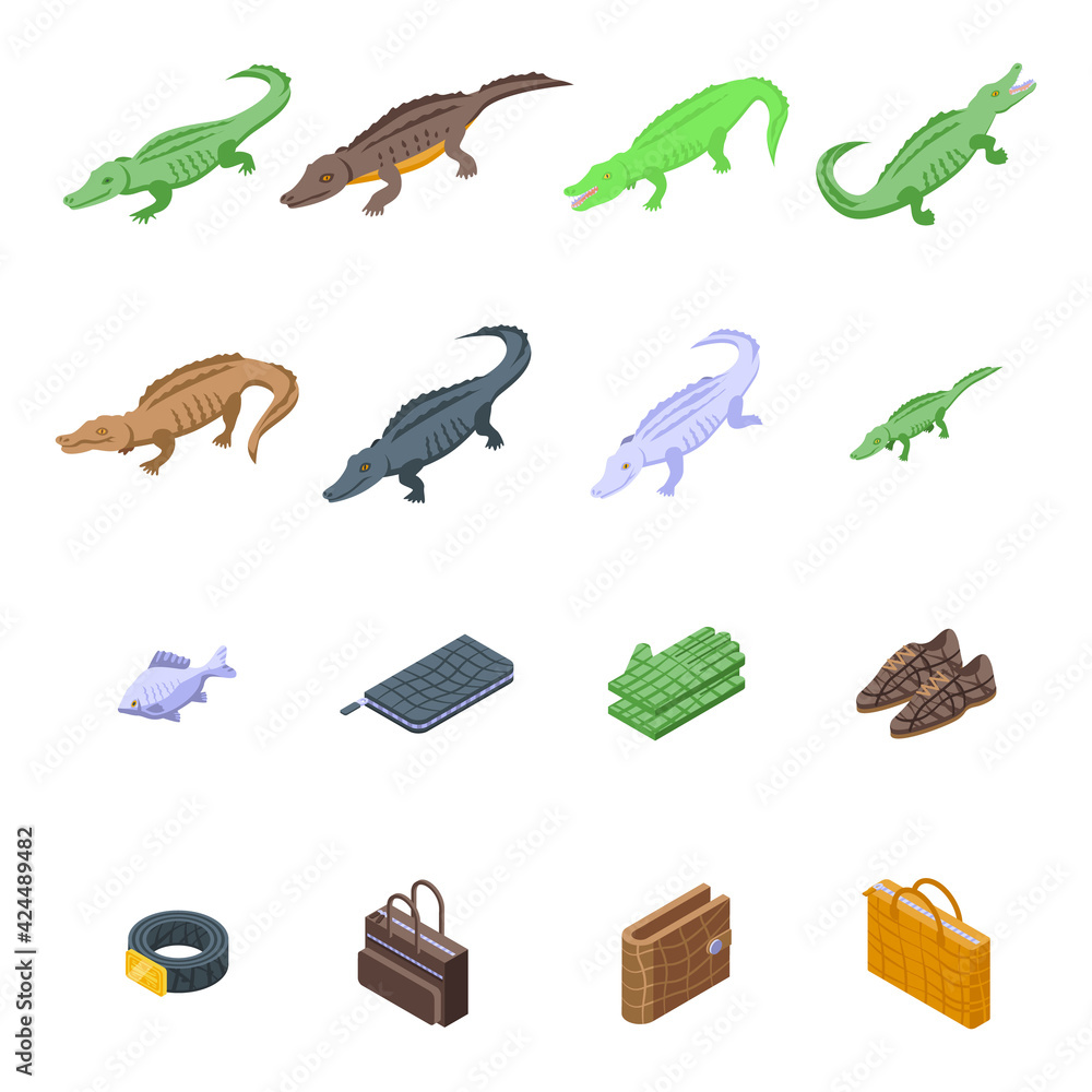Aufkleber crocodile icons set. isometric set of crocodile vector icons for web design isolated on white backgr