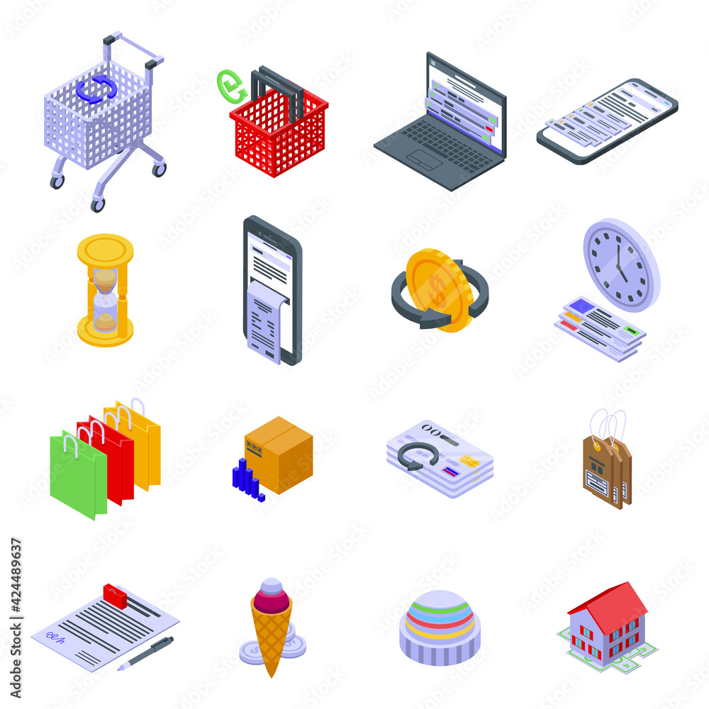 Aufkleber purchase history icons set. isometric set of purchase history vector icons for web design isolated o