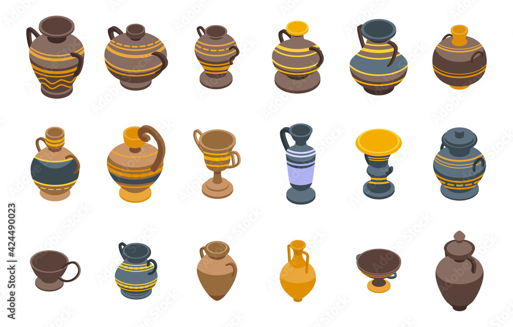 Poster amphora icons set. isometric set of amphora vector icons for web design isolated on white background