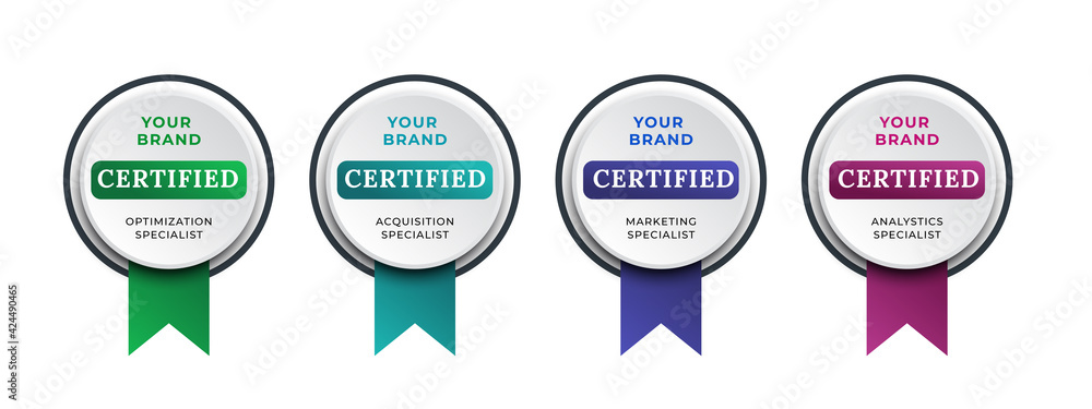 Wall mural Logo badge for certification technical, analyst, internet, data, management system, etc. Digital certified logo verified achievements company or corporate with ribbon design. Vector illustration.