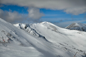 Winter landscape panoramic view to the Breckenridge ski resort, Colorado